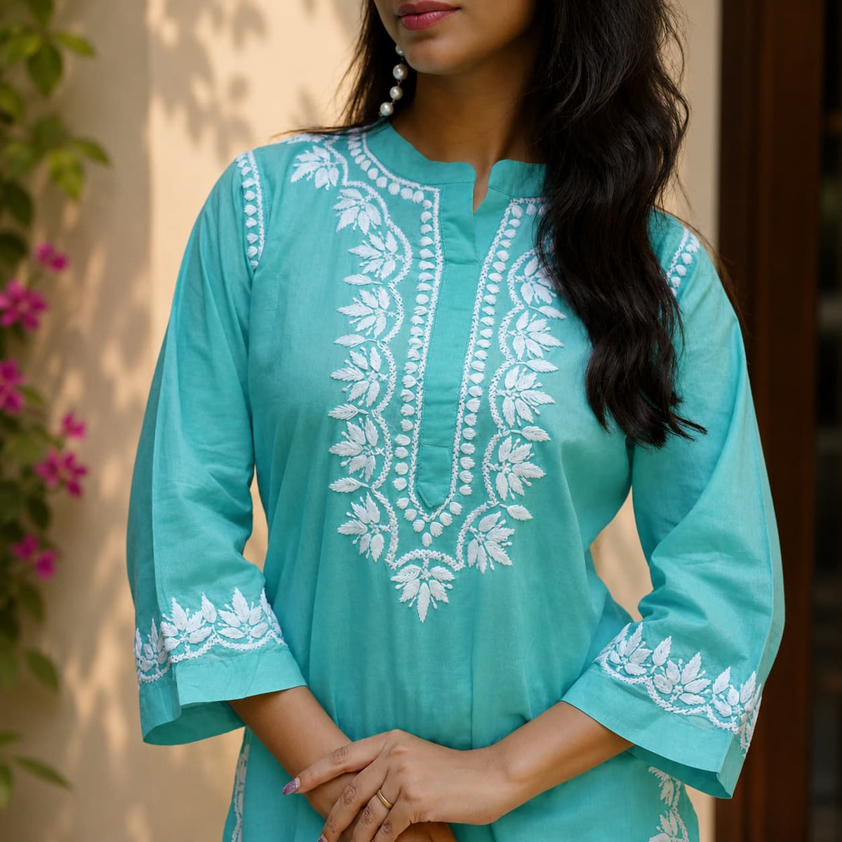 Turquoise Bliss Pure Cotton Chikankari Co-ord Set