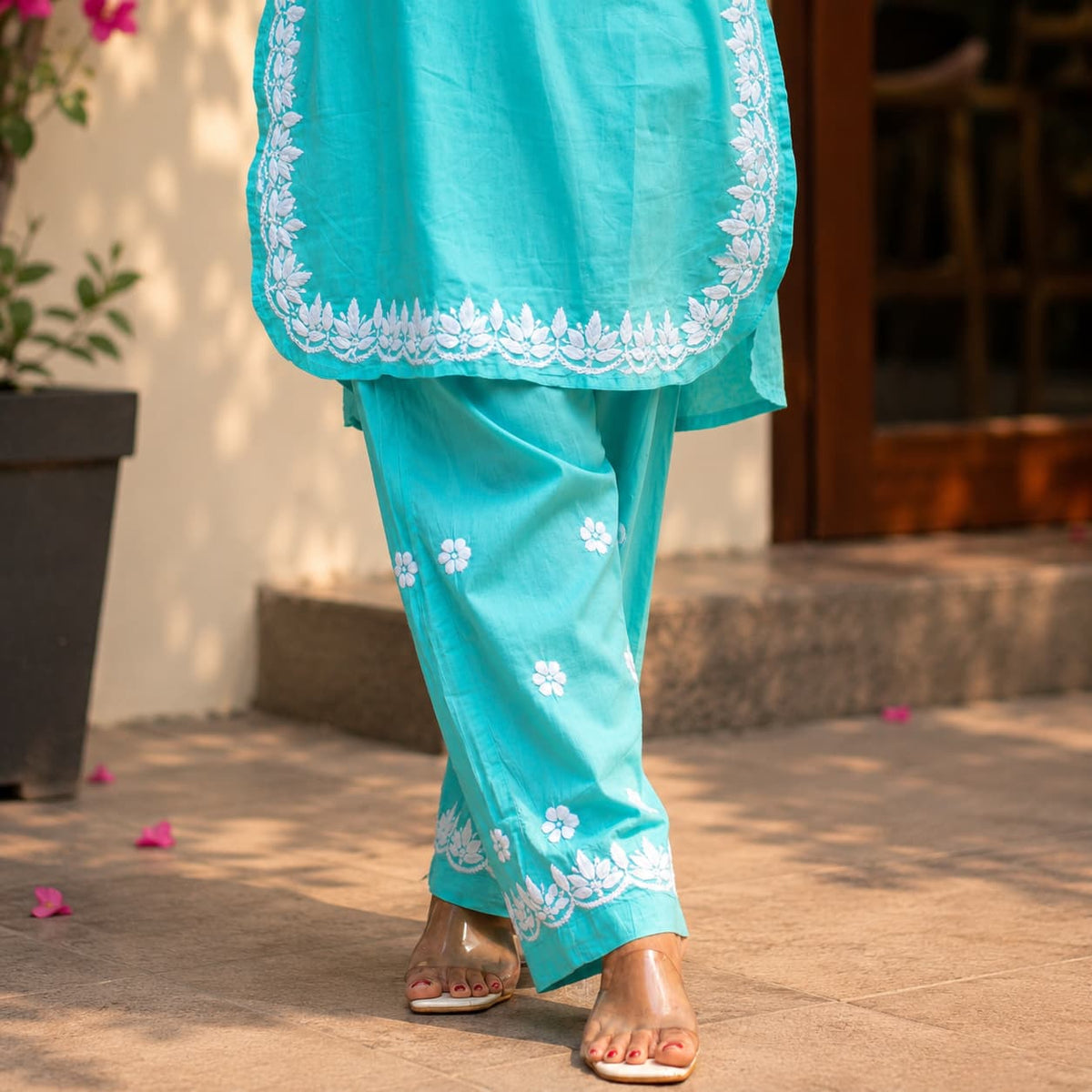 Turquoise Bliss Pure Cotton Chikankari Co-ord Set