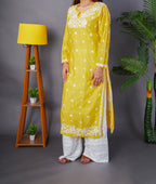 Sunshine Yellow Chanderi Kurta with Exquisite Handwork Chikankari