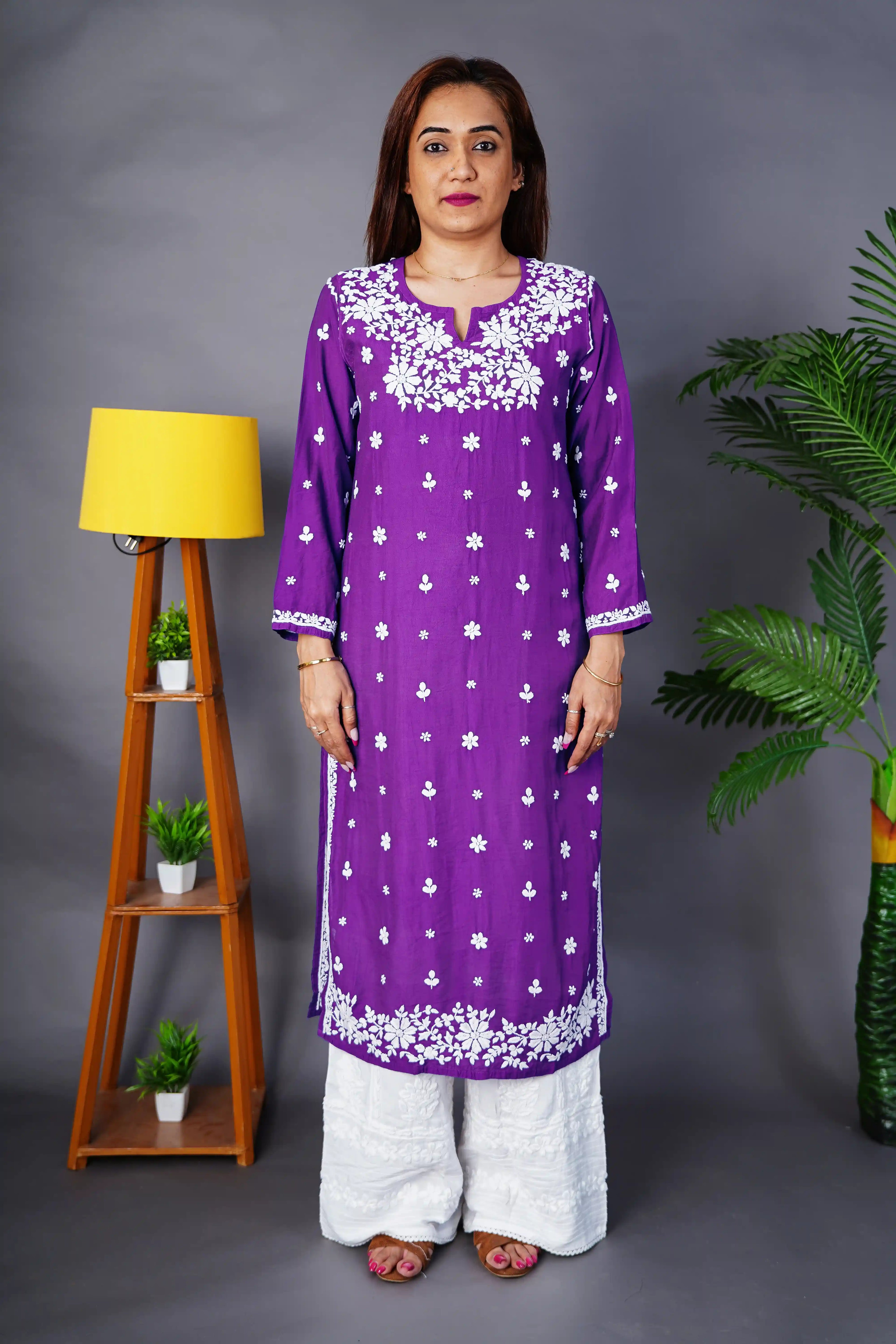 Royal Purple Chanderi Kurta with Elegant Handwork Chikankari