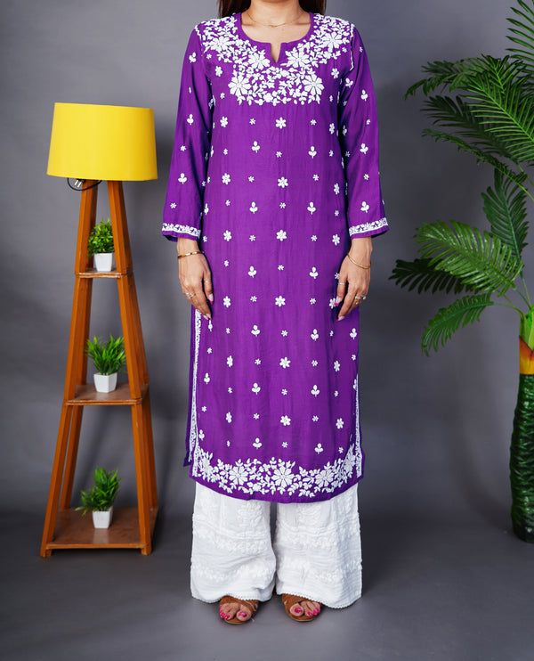 Royal Purple Chanderi Kurta with Elegant Handwork Chikankari
