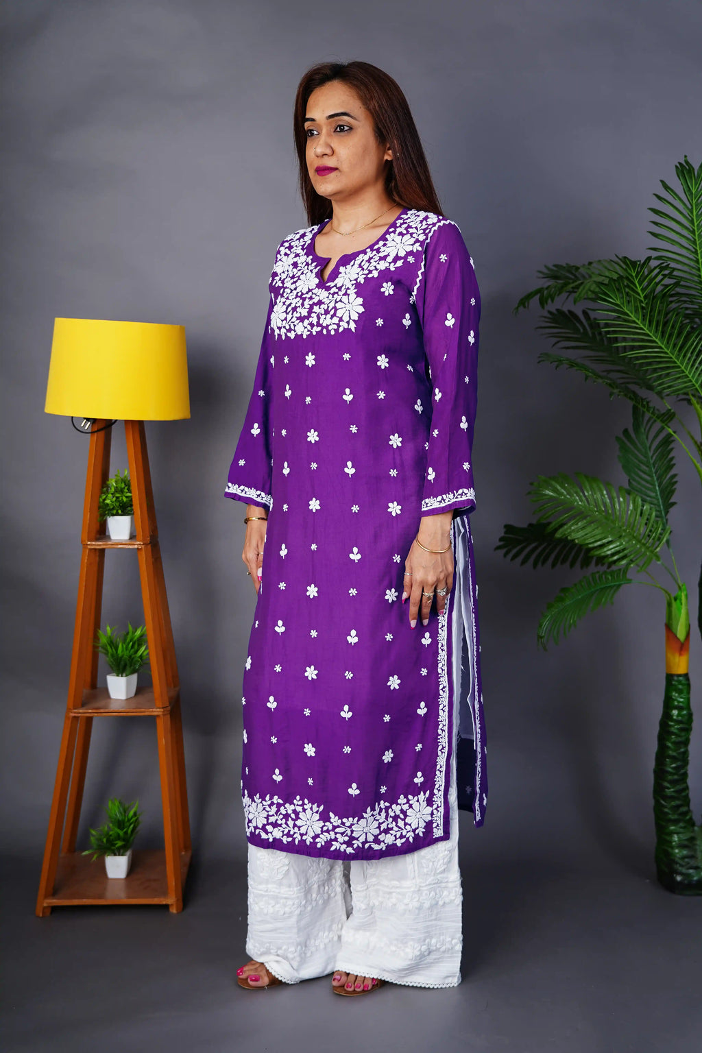 Royal Purple Chanderi Kurta with Elegant Handwork Chikankari
