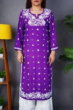 Royal Purple Chanderi Kurta with Elegant Handwork Chikankari