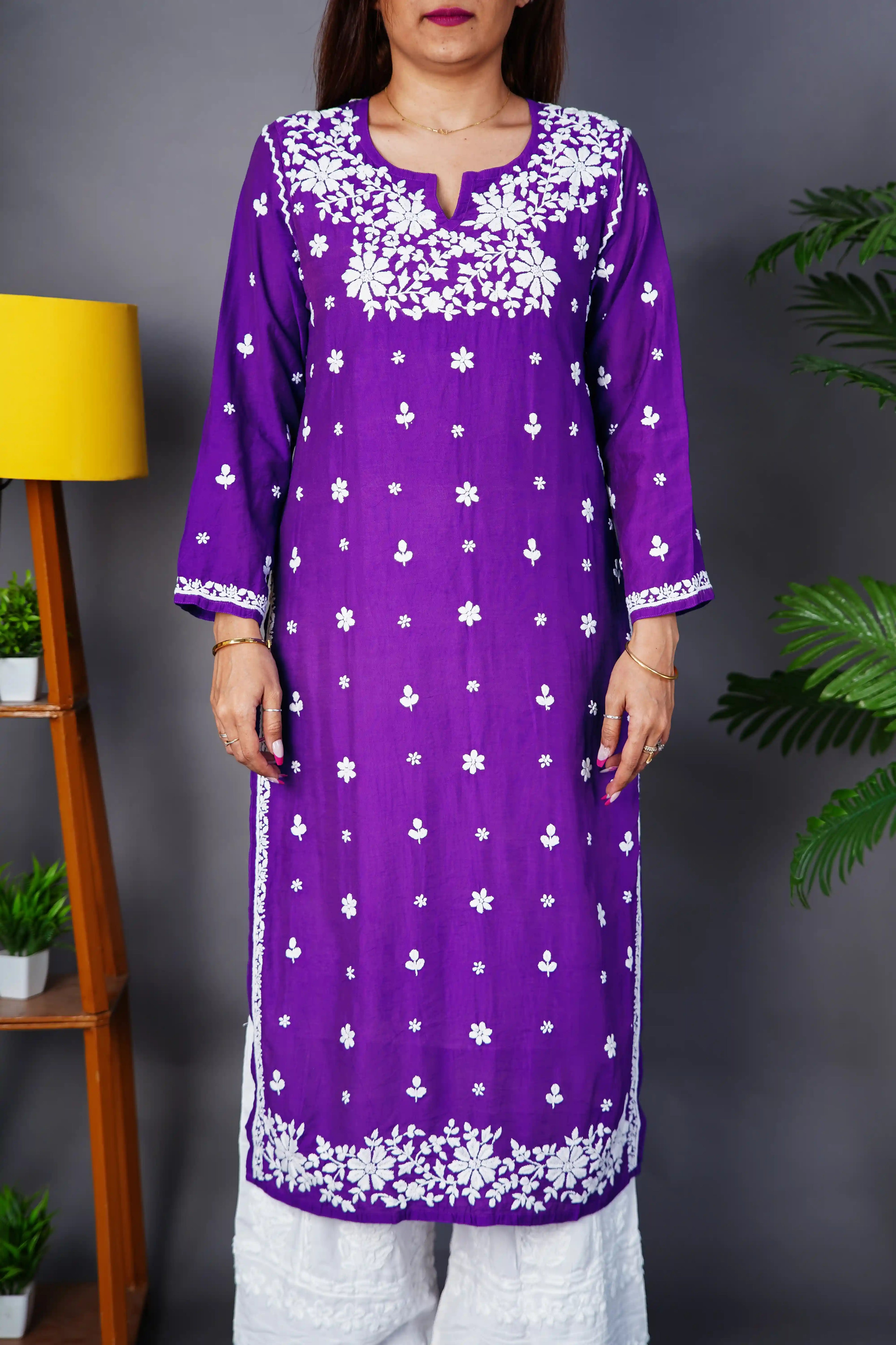 Royal Purple Chanderi Kurta with Elegant Handwork Chikankari