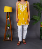 Sunny Yellow Rayon Chikankari Spaghetti Top