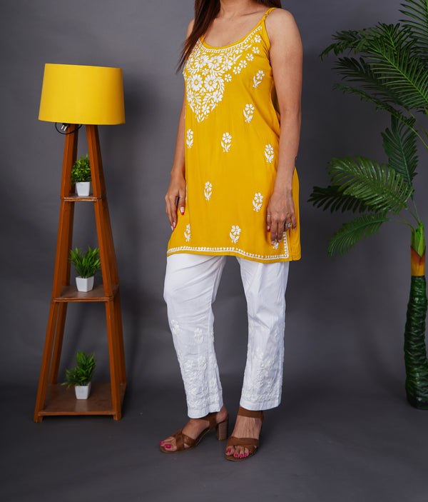 Sunny Yellow Rayon Chikankari Spaghetti Top