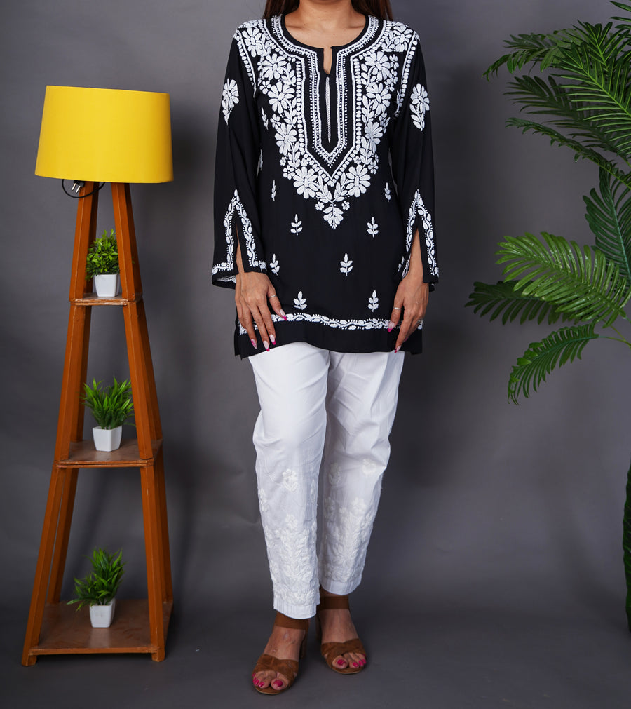 Premium Modal Fabric Black Kurti with Stunning White Chikankari Work