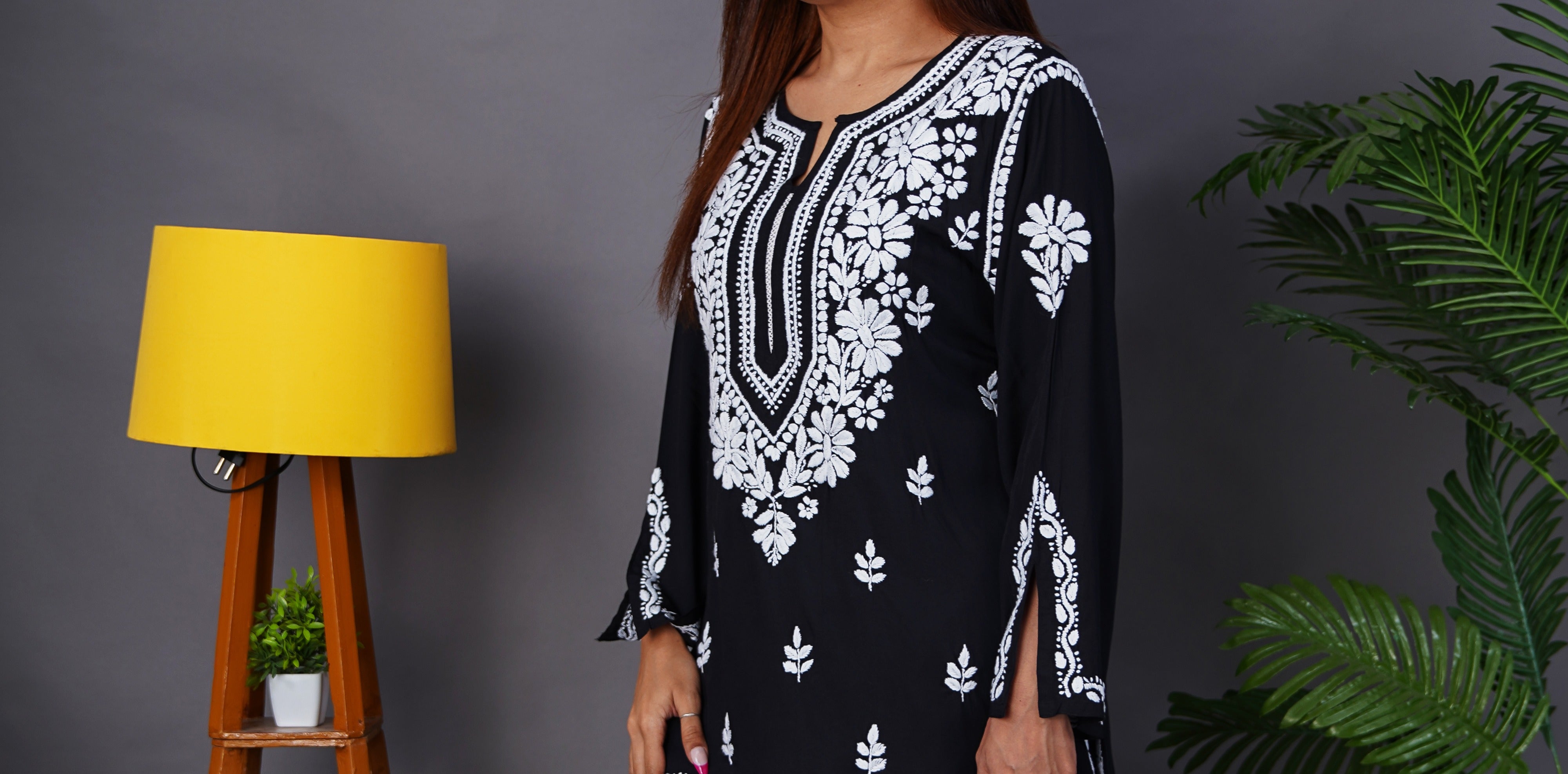 Premium Modal Fabric Black Kurti with Stunning White Chikankari Work
