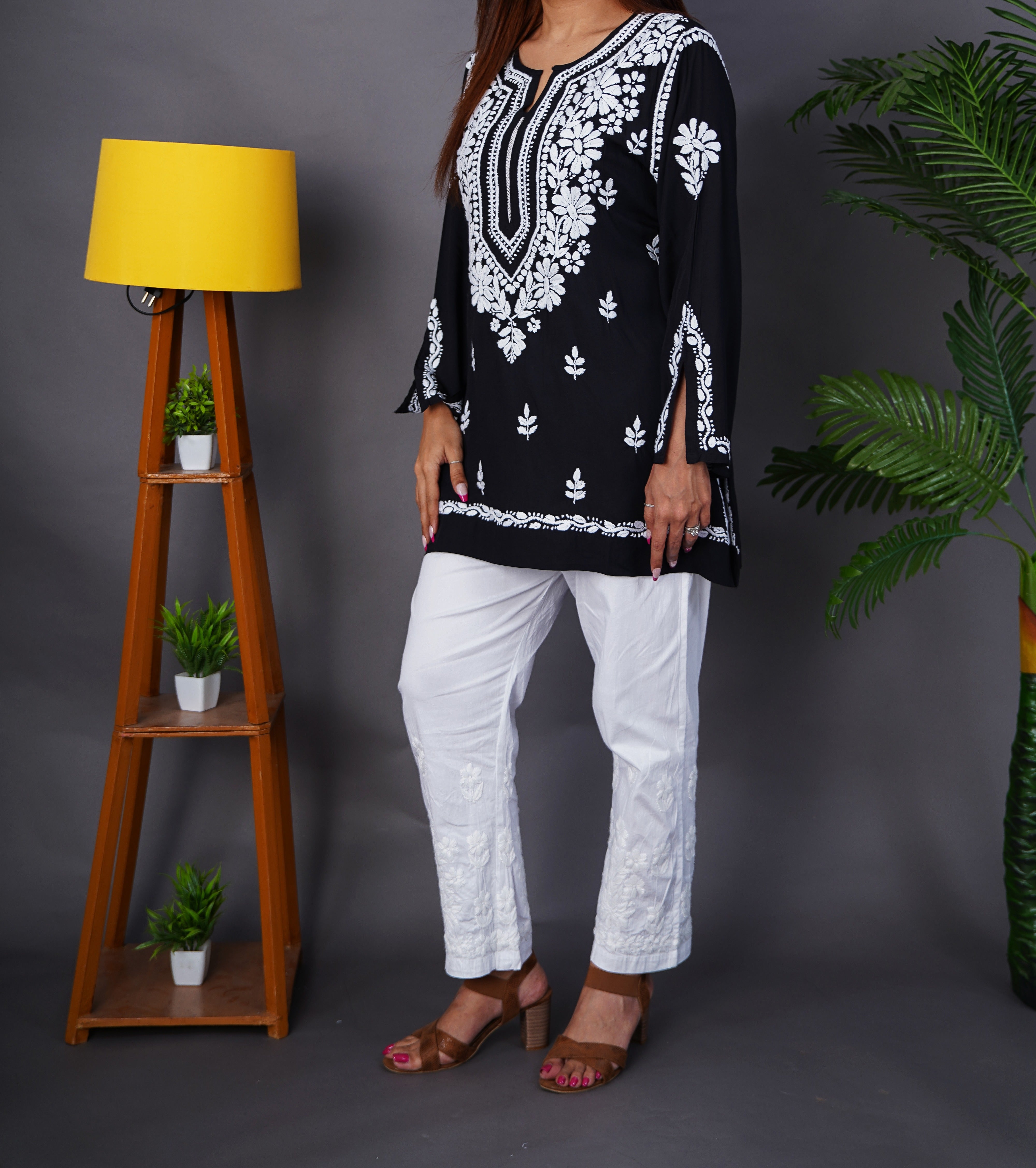 Premium Modal Fabric Black Kurti with Stunning White Chikankari Work
