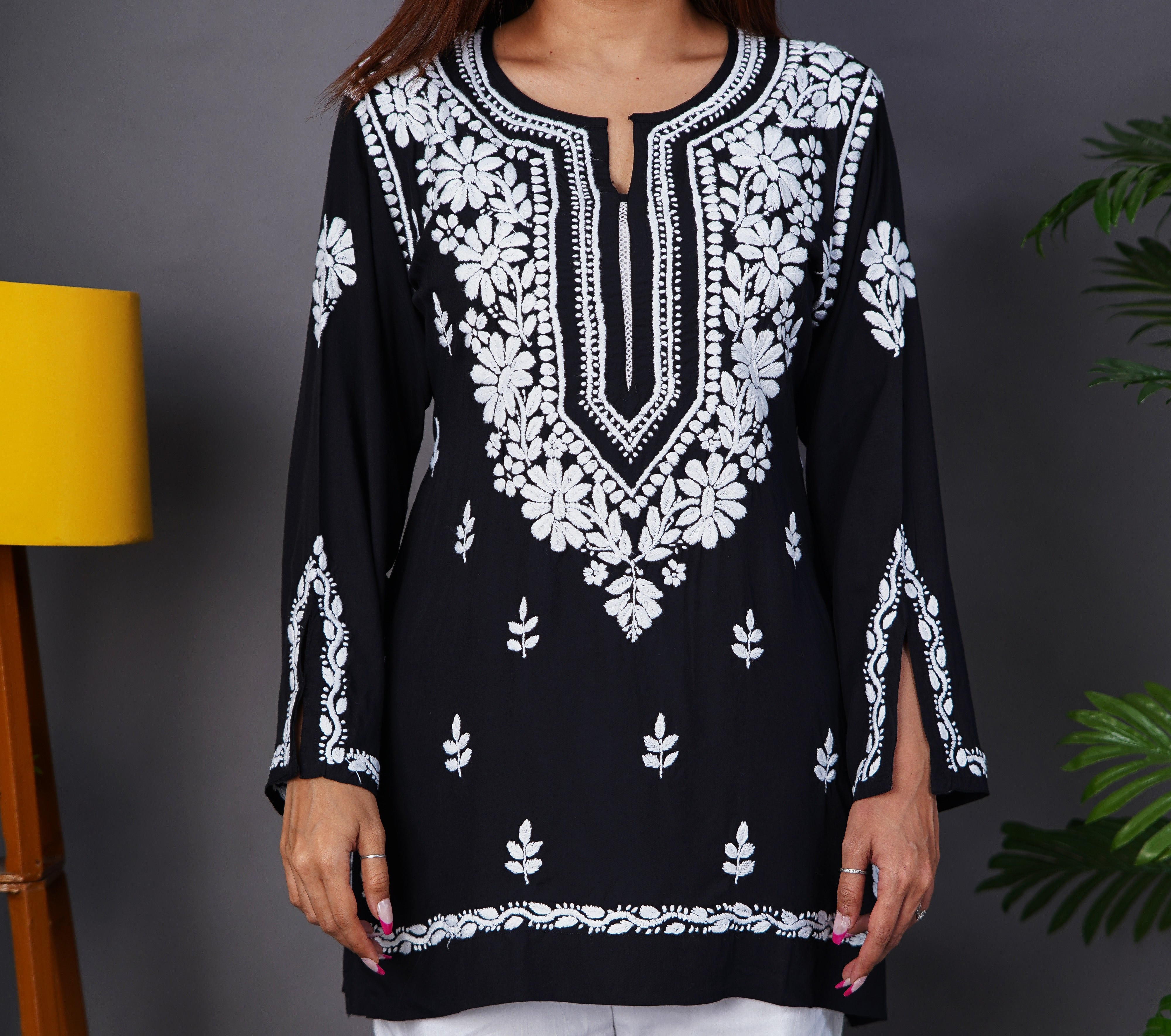 Premium Modal Fabric Black Kurti with Stunning White Chikankari Work