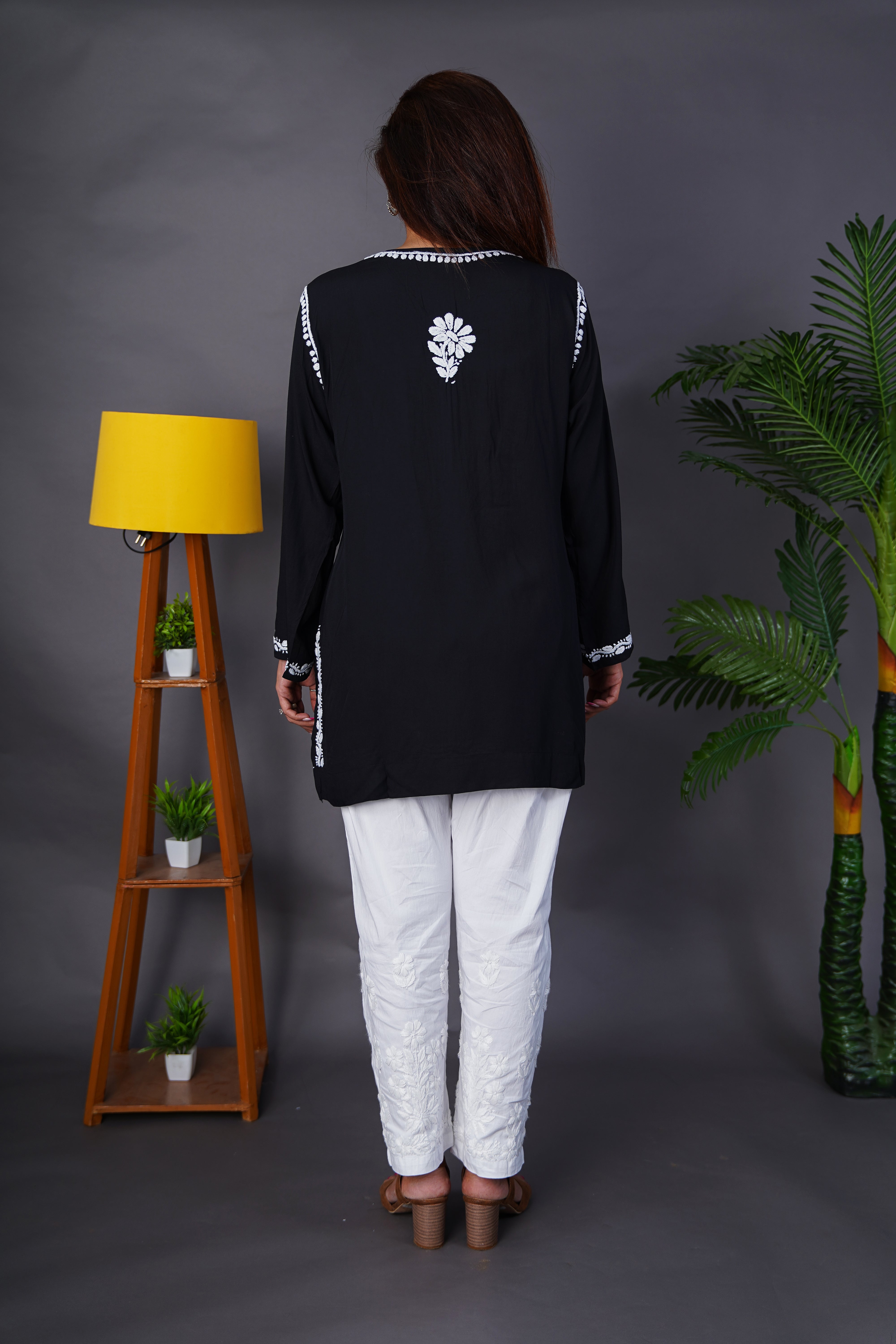 Premium Modal Fabric Black Kurti with Stunning White Chikankari Work