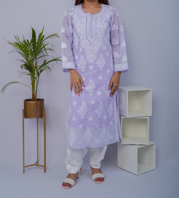 Lavender Voile Chikankari Kurti with Mukesh Highlights