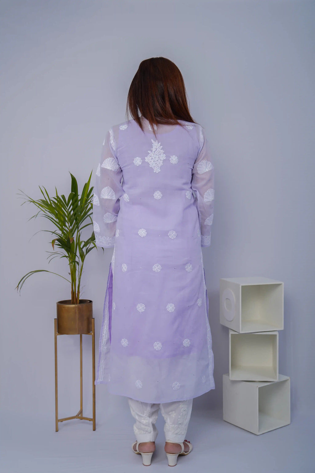 Lavender Voile Chikankari Kurti with Mukesh Highlights