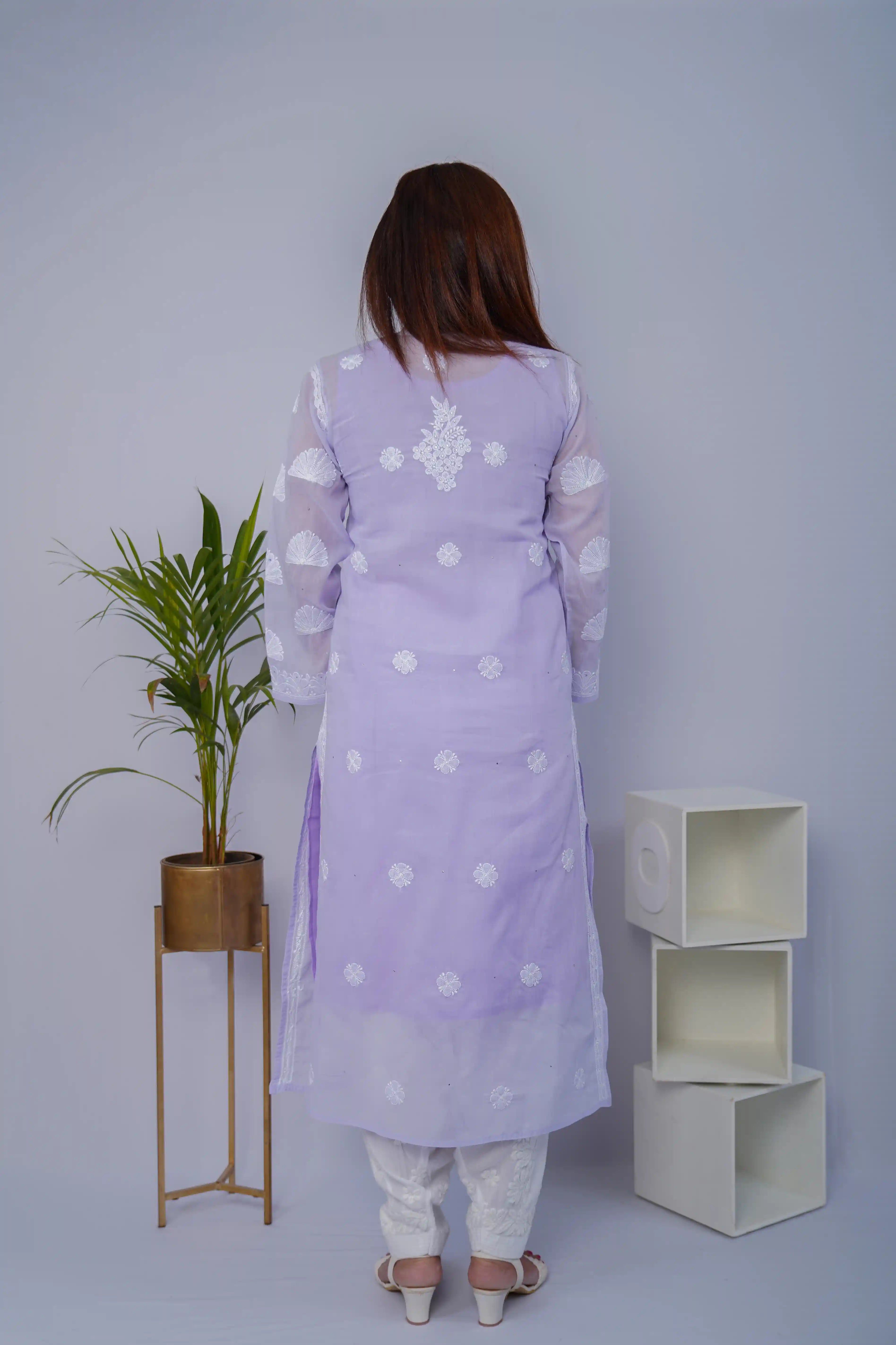 Lavender Voile Chikankari Kurti with Mukesh Highlights