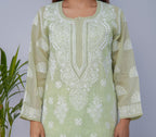 Pastel Green Voile Chikankari Kurti with Mukesh Detailing