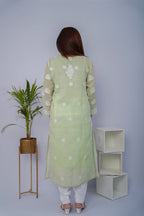 Pastel Green Voile Chikankari Kurti with Mukesh Detailing