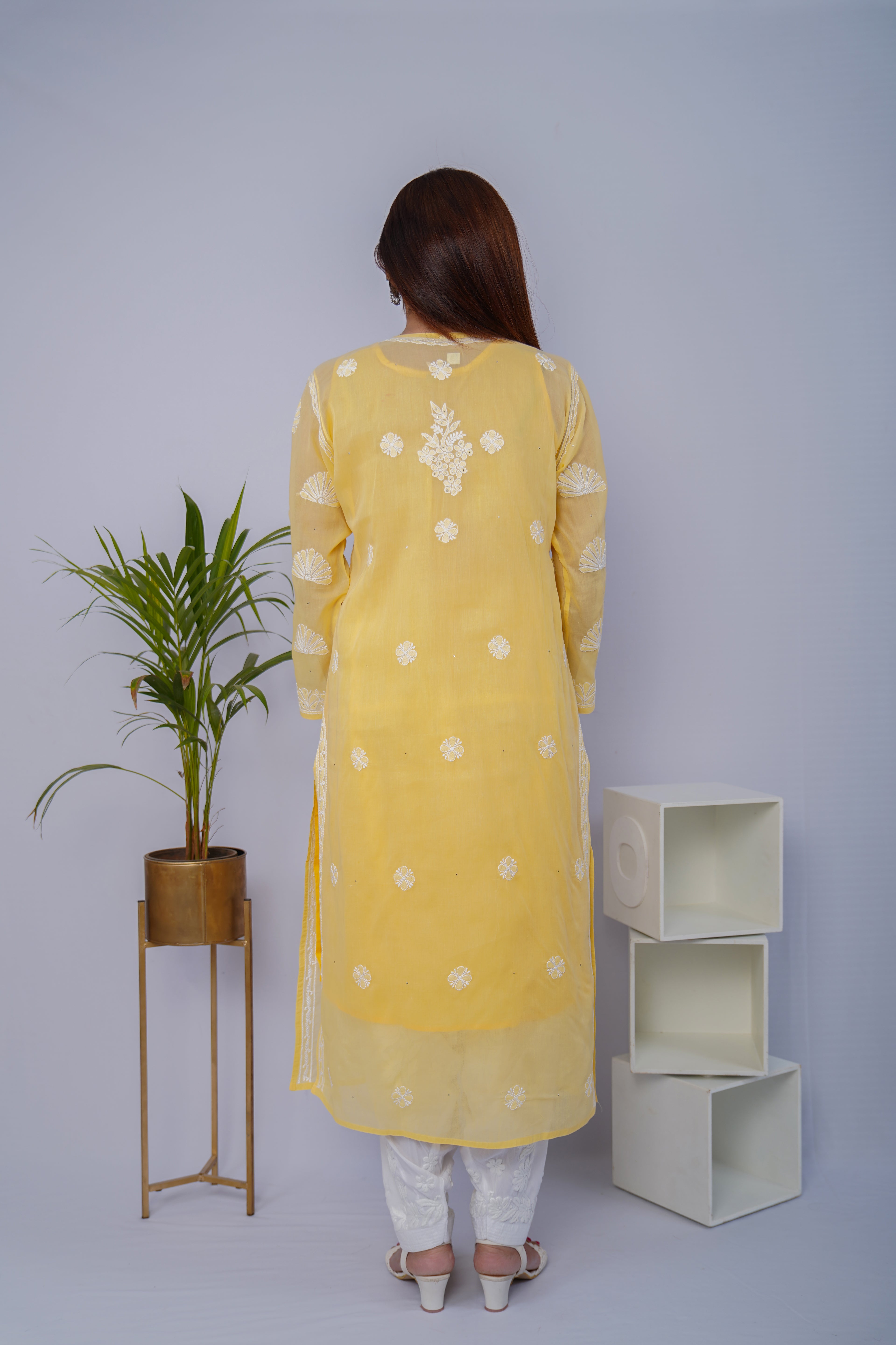 Sunshine Yellow Voile Chikankari Kurti with Mukesh Highlights
