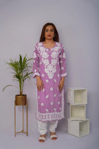 Graceful Lavender Pure Crepe Kurti with Heavy Chikankari Handwork