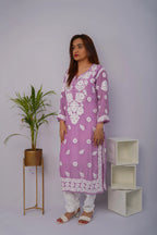 Graceful Lavender Pure Crepe Kurti with Heavy Chikankari Handwork