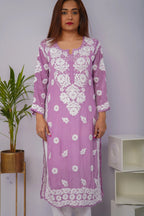 Graceful Lavender Pure Crepe Kurti with Heavy Chikankari Handwork