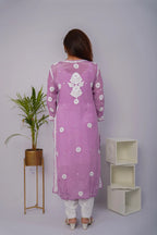 Graceful Lavender Pure Crepe Kurti with Heavy Chikankari Handwork