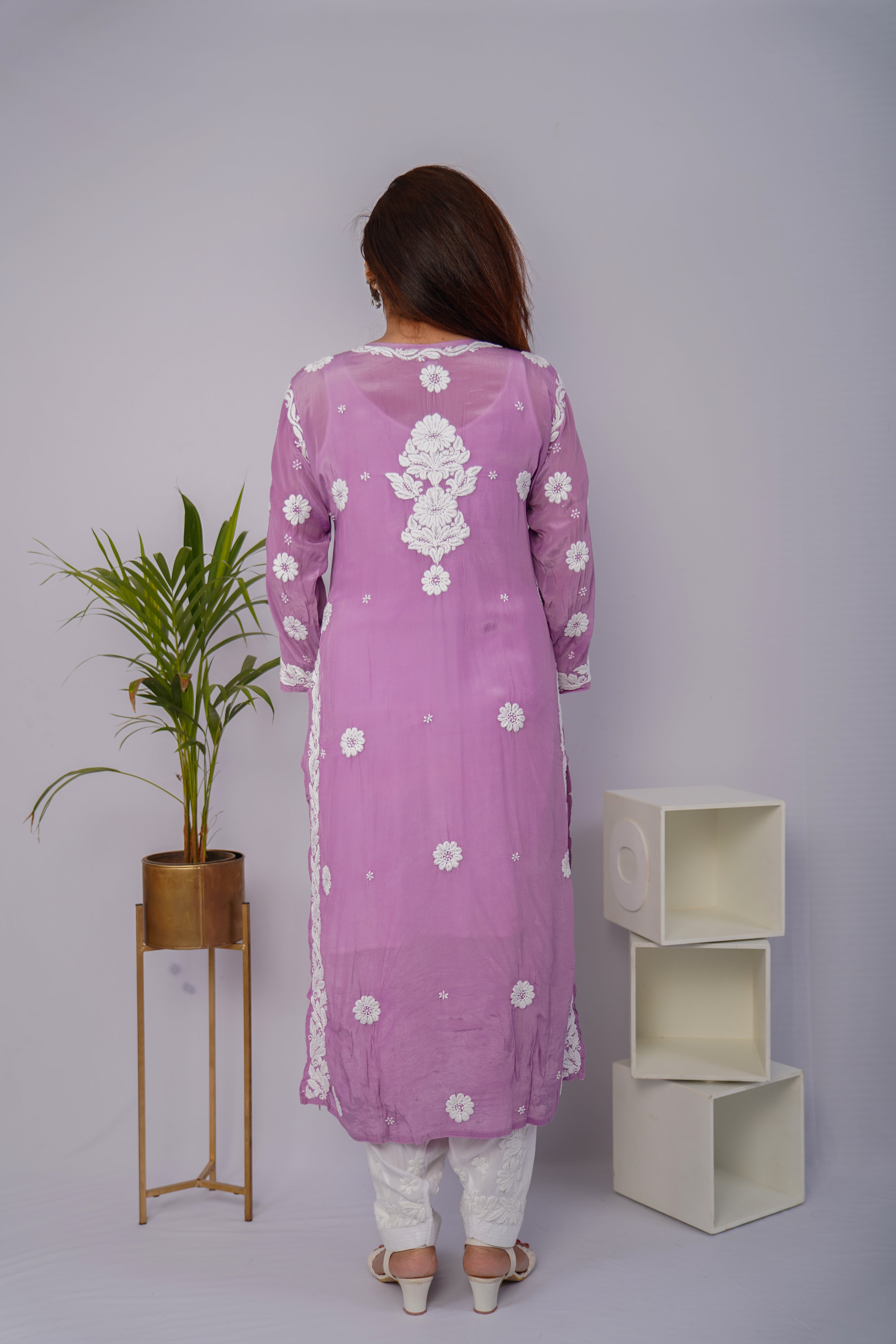 Graceful Lavender Pure Crepe Kurti with Heavy Chikankari Handwork