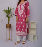 Dusty Rose Roman Silk Chikankari Kurti – Luxe Meets Tradition