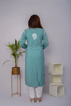 Sea Green Roman Silk Chikankari Kurti