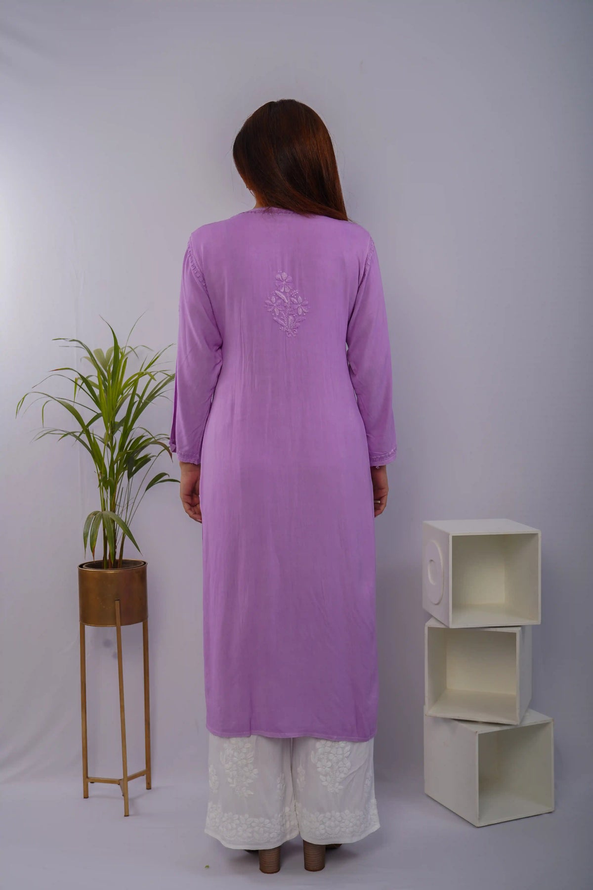 Purple Heavy Rayon Kurti with Handcrafted Chikankari Self Work