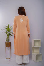 Peach Heavy Rayon Kurti with White Chikankari Handwork