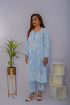 Serene Sky Blue Chikankari Kurta Set in Premium Modal Satin