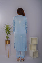 Serene Sky Blue Chikankari Kurta Set in Premium Modal Satin