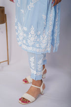 Serene Sky Blue Chikankari Kurta Set in Premium Modal Satin