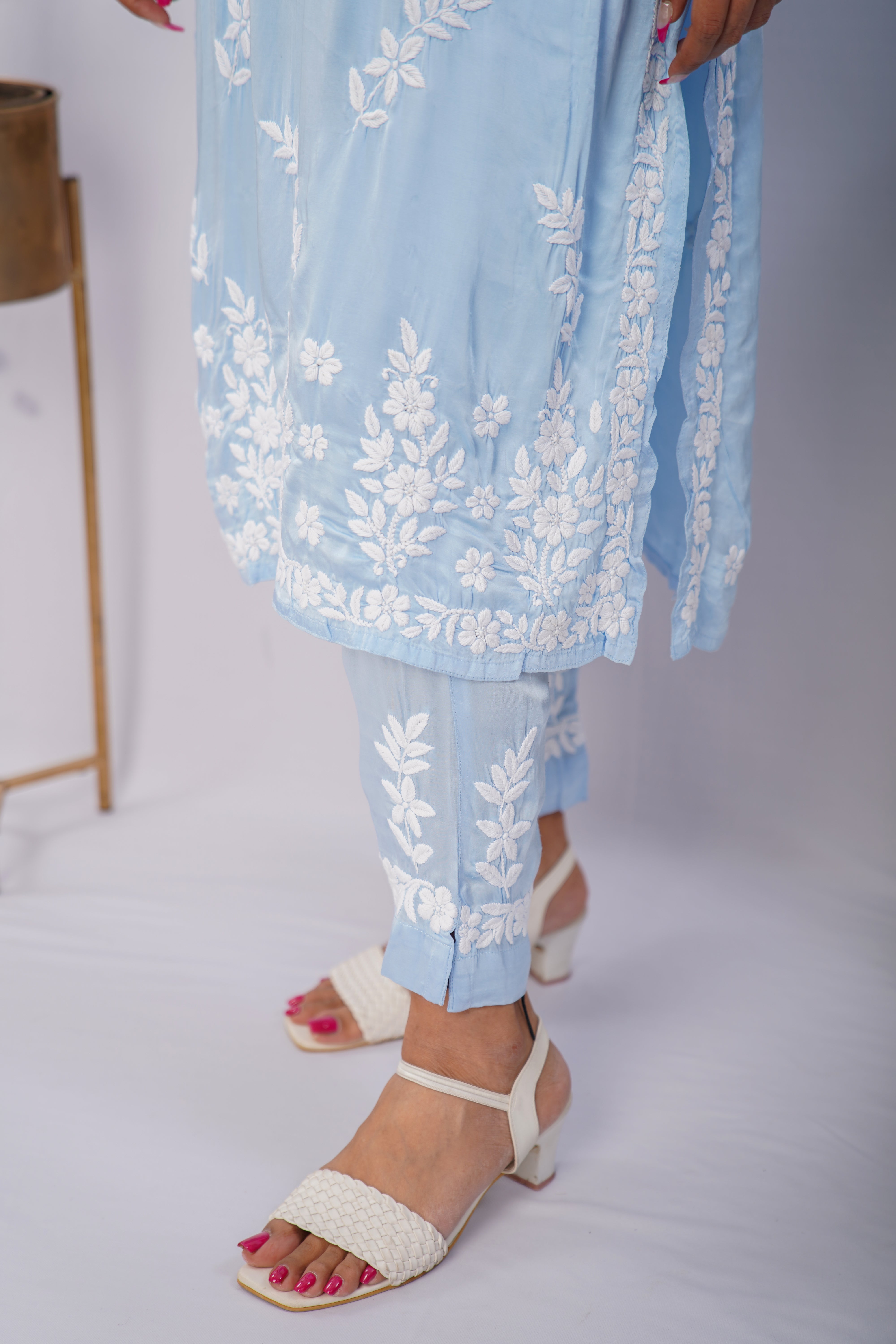 Serene Sky Blue Chikankari Kurta Set in Premium Modal Satin