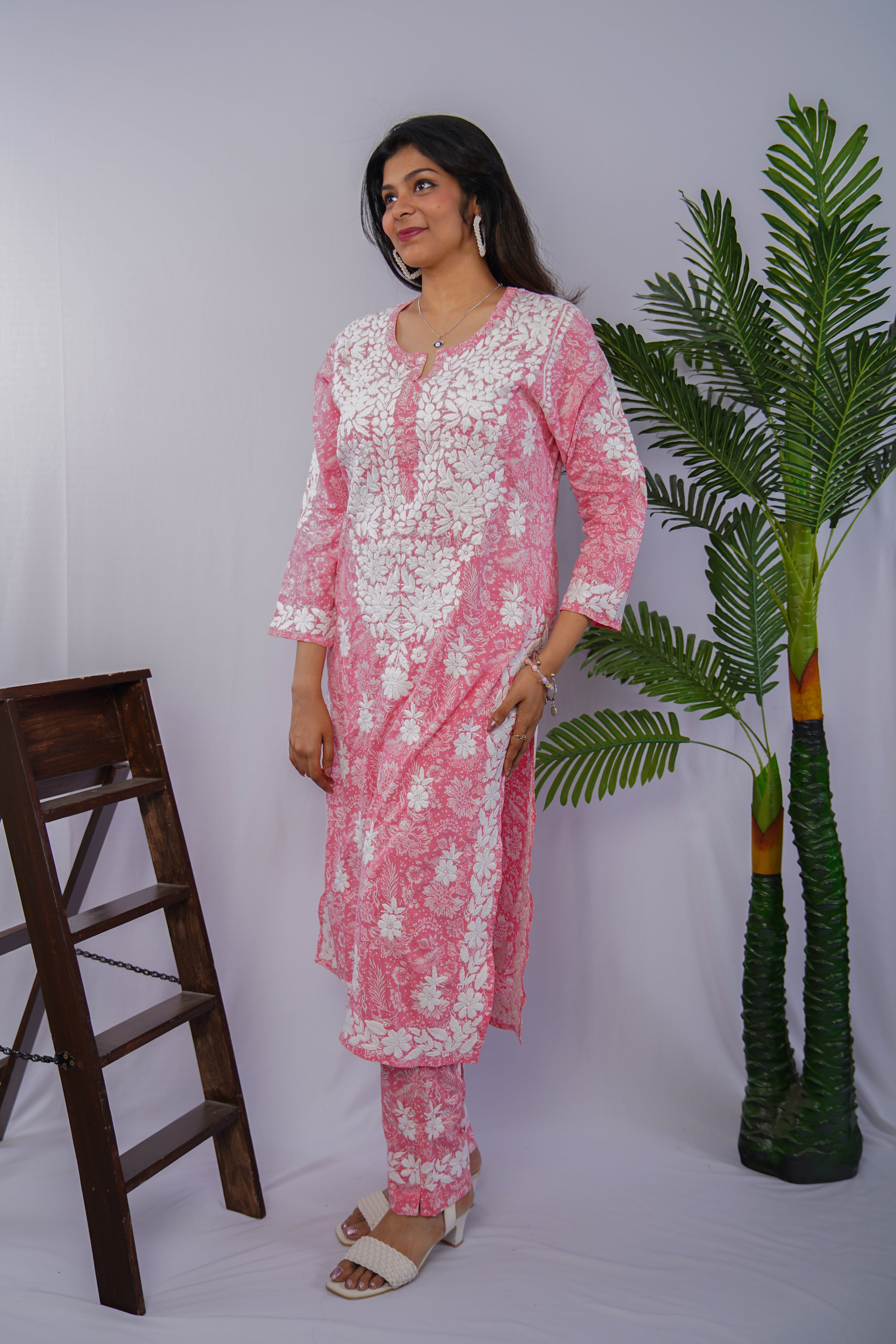 Gulbahar Pink Chikankari Kurta Set in Premium Mulmul – Handcrafted Elegance