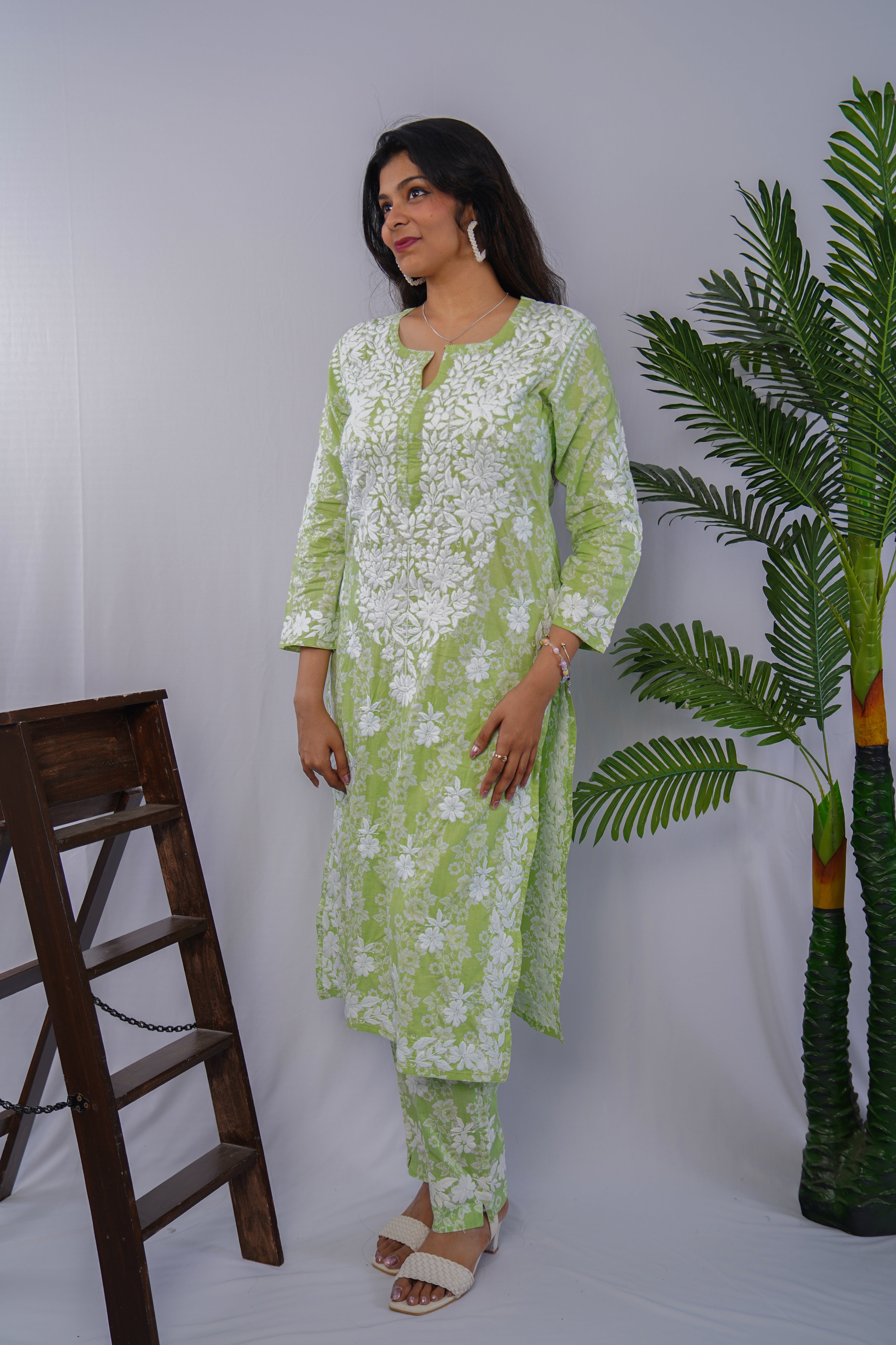 Noor Pistachio Green Printed Chikankari Kurta Set – Premium Mulmul Elegance