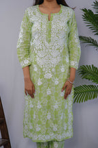 Noor Pistachio Green Printed Chikankari Kurta Set – Premium Mulmul Elegance
