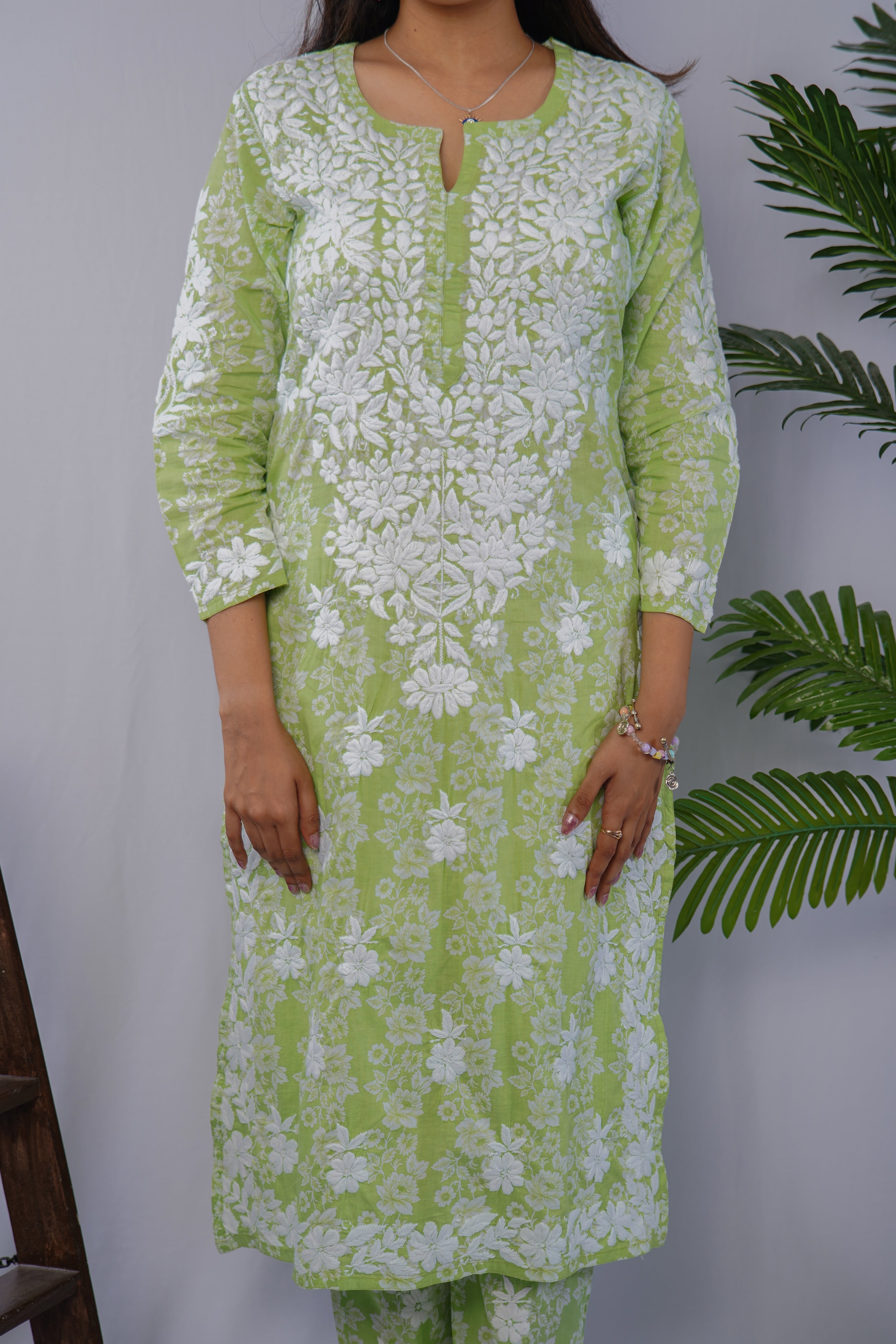 Noor Pistachio Green Printed Chikankari Kurta Set – Premium Mulmul Elegance