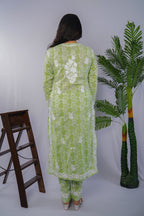 Noor Pistachio Green Printed Chikankari Kurta Set – Premium Mulmul Elegance