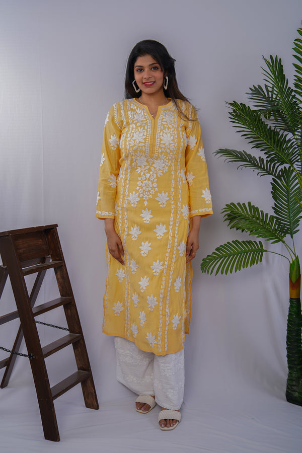 Soft Chanderi Chikankari Kurta with White Embroidery