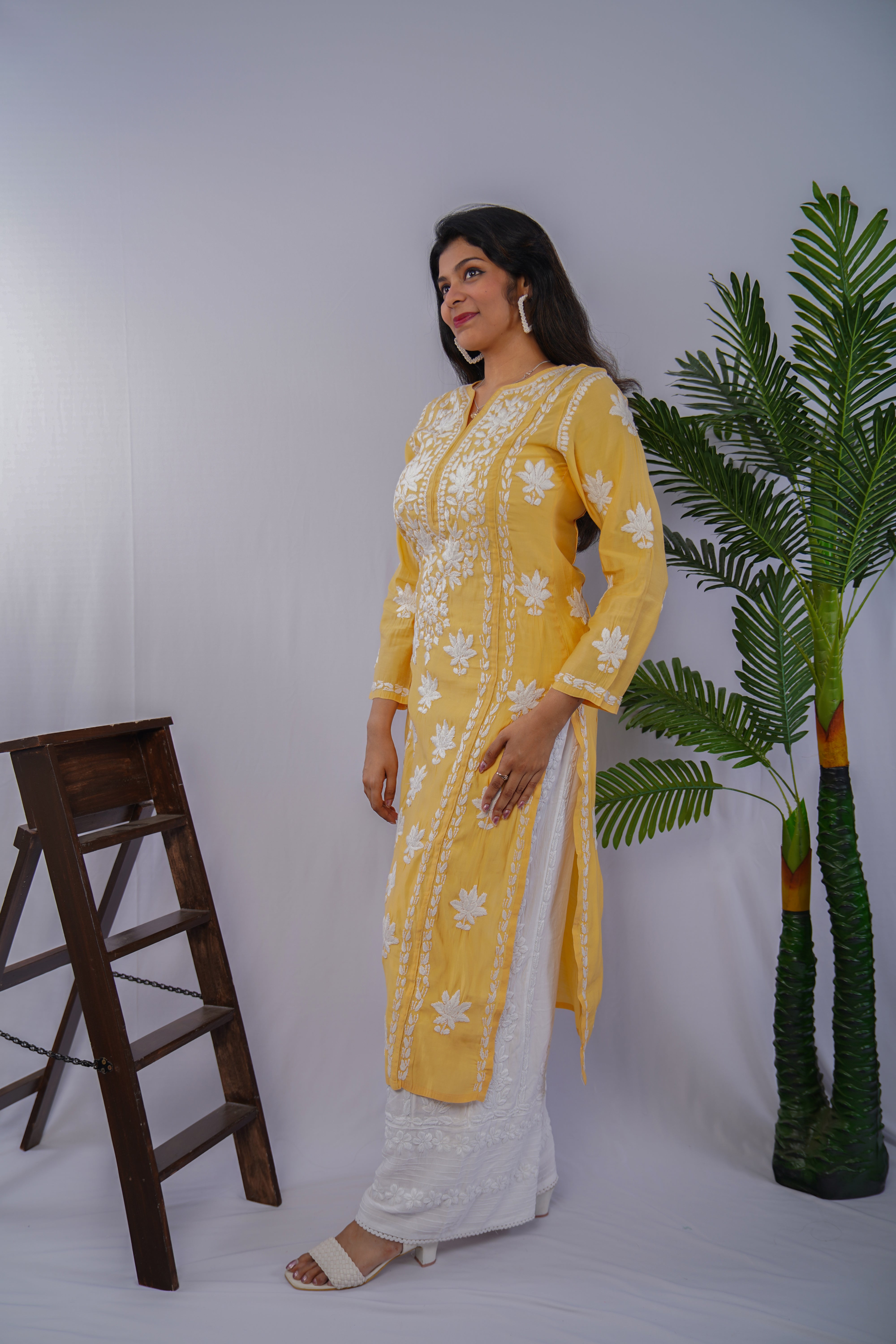Soft Chanderi Chikankari Kurta with White Embroidery
