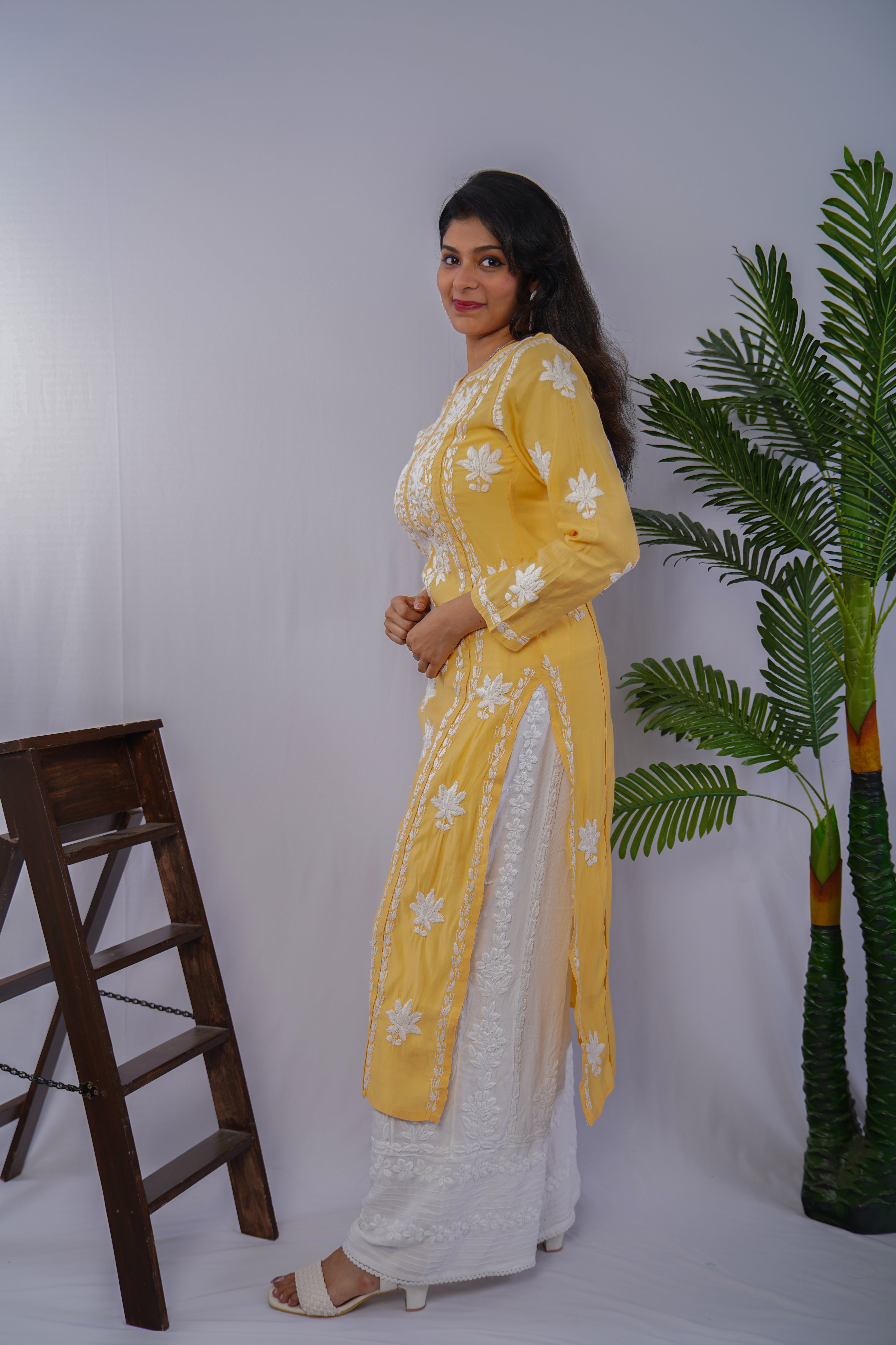 Soft Chanderi Chikankari Kurta with White Embroidery