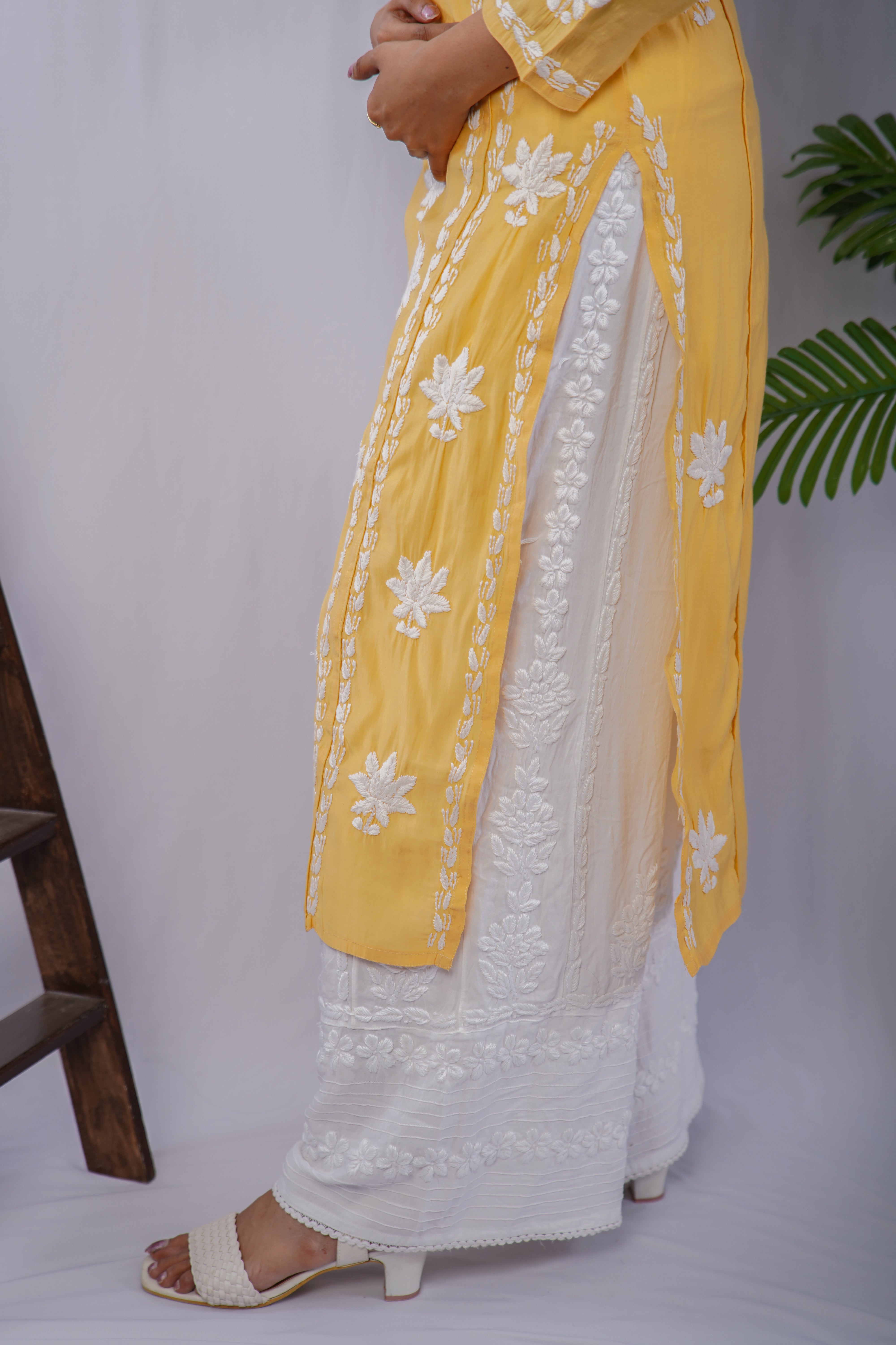 Soft Chanderi Chikankari Kurta with White Embroidery