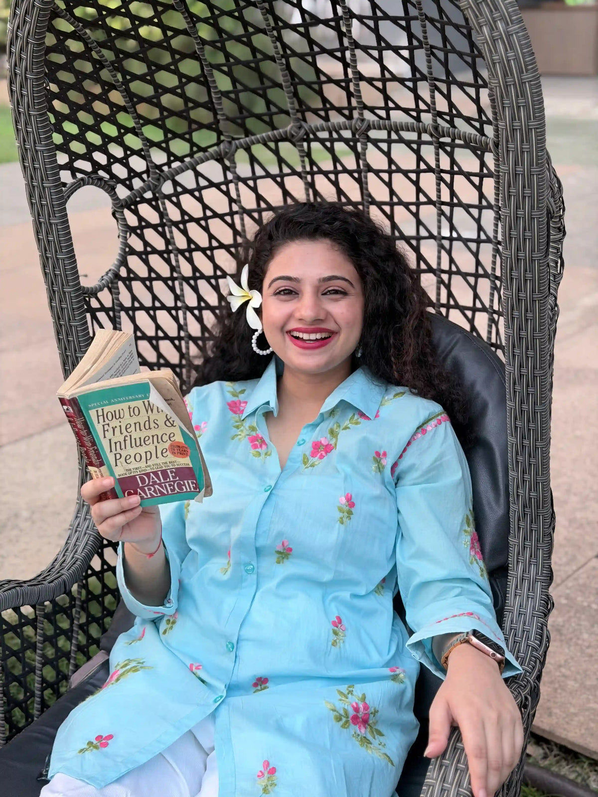 Cotton Chikankari Solid Women's Shirt Tunic with Floral Embroidery - Aqua Blue