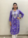Cotton Chikankari Solid Women's Long Kurta - Purple