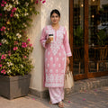 Modal Hand Chikankari Solid Women's Long Kurta - Blush Pink