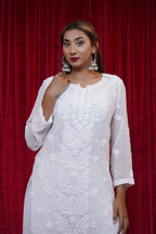 Viscose White Fine Chikankari Kurti
