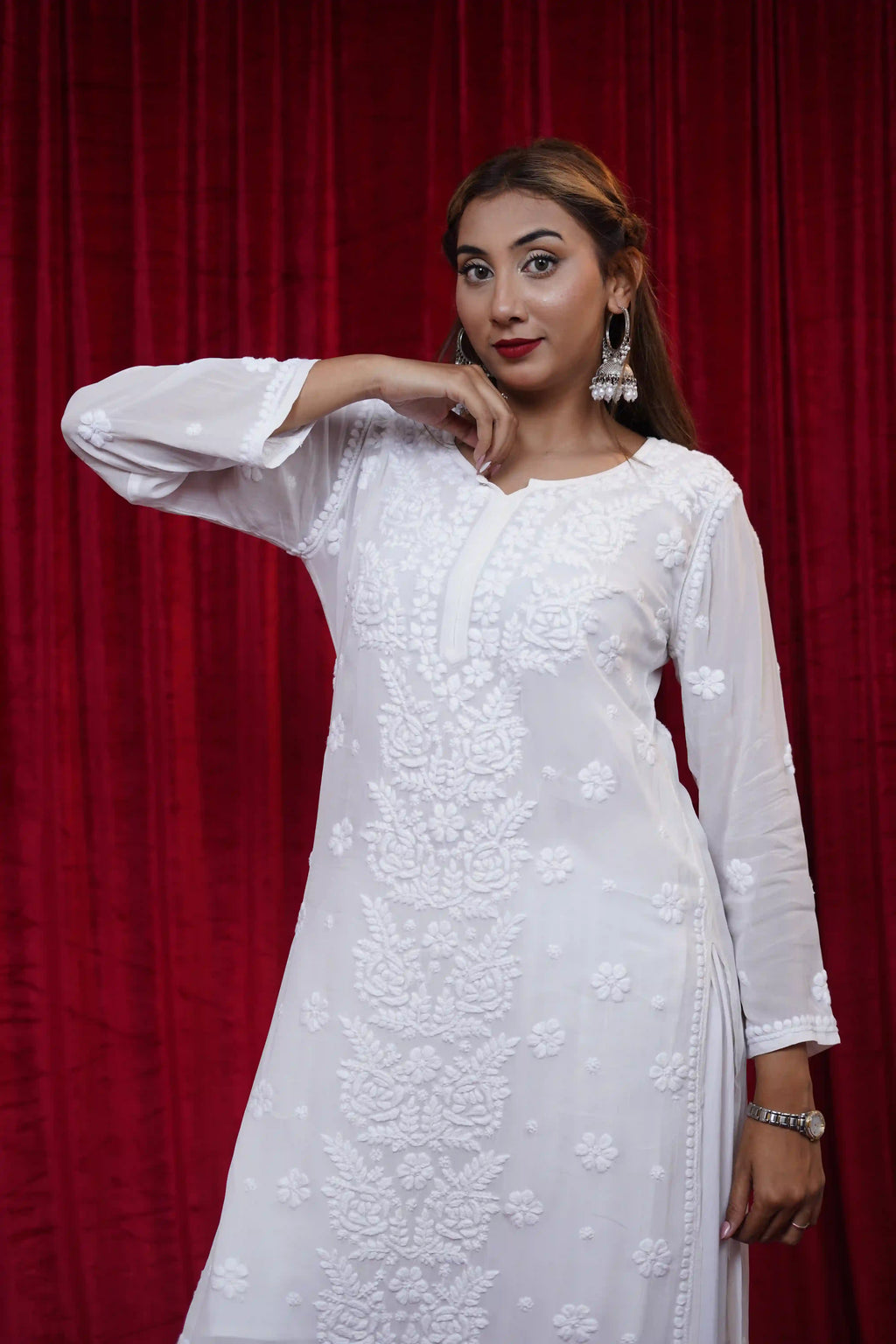 Viscose White Fine Chikankari Kurti