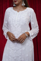 Viscose White Fine Chikankari Kurti
