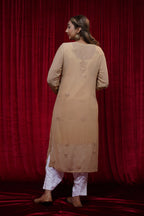 Viscose Chikankari Solid Women's Long Kurta - Beige